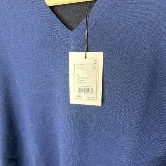 New NWT Mens Theory Wool V-Neck Dark Blue Pullover Sweater Size XL MSRP $285 - Picture 2 of 2